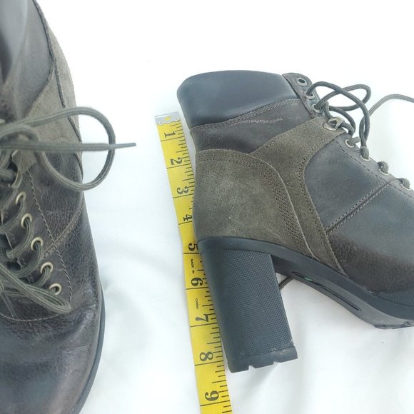 Timberland Womens Brown Leather Olive Suede Accent Block Heel Booties Si… - Picture 9 of 11